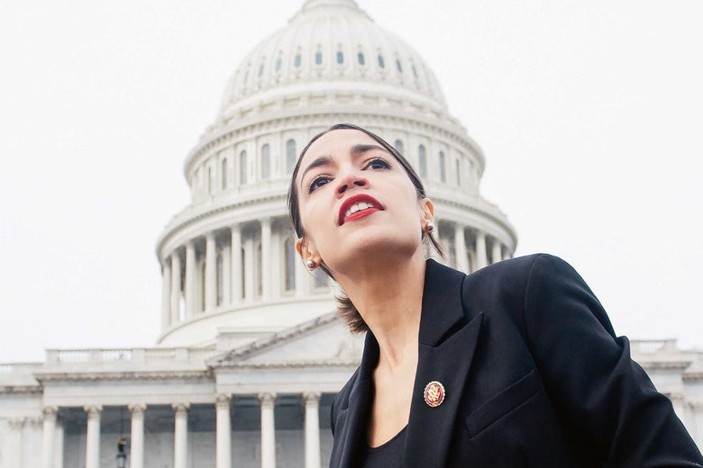 Alexandria Ocasio-Cortez standing outside of the U.S. Capitol